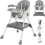 Kinderstoel - Babystoel - Baby stoel - Baby eetstoel - babystoel voor aan tafel - Opvouwbaar - Verstelbaar - Met speelboog - Grijs