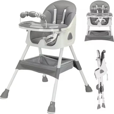 Kinderstoel - Babystoel - Baby stoel - Baby eetstoel - babystoel voor aan tafel - Opvouwbaar - Verstelbaar - Met speelboog - Grijs