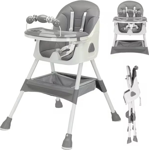 Kinderstoel - Babystoel - Baby stoel - Baby eetstoel - babystoel voor aan tafel - Opvouwbaar - Verstelbaar - Met speelboog - Grijs