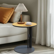 Luxe bijzettafel - Eindtafel - Koffietafel - Theetafel - Rond - Zadelleer - Metalen frame - 46cm - Zwart/Oranje