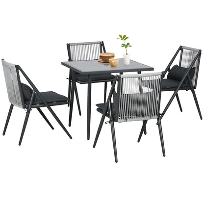 Tuinset – Tuinmeubelset – Buitenmeubelset – Terrasset – Diningset – 5-delig Met 4 Comfortabele Stoelen – Aluminium Frame Met Geharde Glazen Tafel