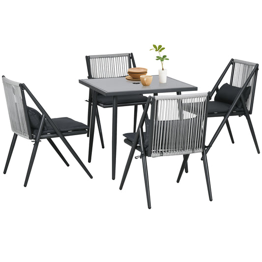 Tuinset – Tuinmeubelset – Buitenmeubelset – Terrasset – Diningset – 5-delig Met 4 Comfortabele Stoelen – Aluminium Frame Met Geharde Glazen Tafel