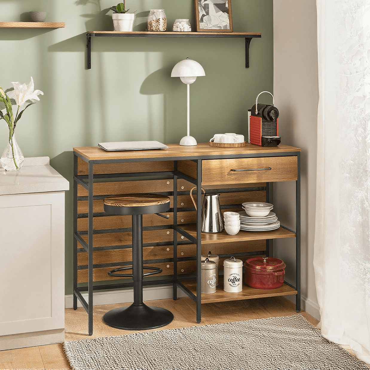 Keukenunit – Keukentrolley – Dressoir – Wandkast – Barmeubel – Vintage Design – MDF Met Metalen Frame – Afm. 120x90x45 cm