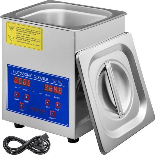 Ultrasoon Reiniger - Roestvrij Staal - Professionele Ultrasone Reinigingsapparaat - Digitale Verwarmings Timer - Sieraden - Brillen - Tanden - 1.3 L - 60W - 40kHz - Ultrasoon vermogen 60W - Verwarmingsvermogen 100W - Zilver