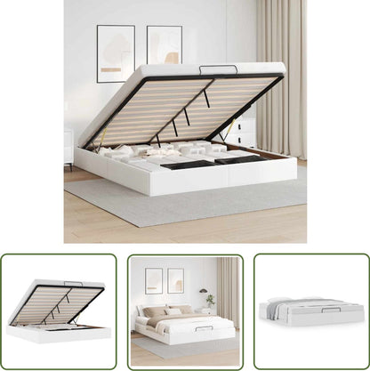 Bedframe 160x200 cm - Wit Kunstleer Bed Frame - Boxspring - Tweepersoonsbed - Slaapcomfort - Modern Design