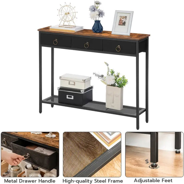 A hall table with 3 drawers - coffee table 100 x 25 x 80 cm - brown - Handy space-saving table with plenty of storage space