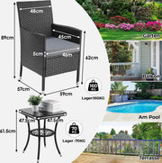 Garden set - Balcony set - Rattan Wicker Chairs - Incl. Table - Terrace - Balcony - Garden furniture - Bistro Set - With Cushions - Gray