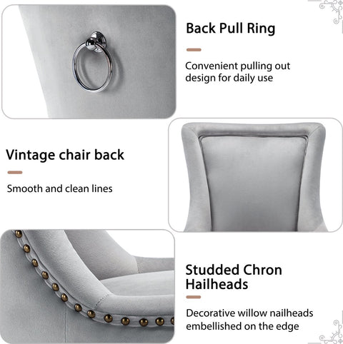 Deluxe Eetkamerstoelen - Grijs (2 stuks) – Gestoffeerde Stoelen met Massief Houten Poten en Fluwelen Bekleding