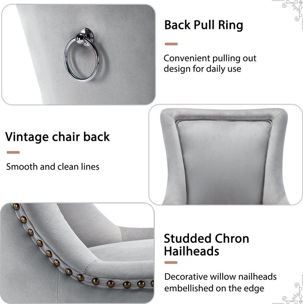 Deluxe Eetkamerstoelen - Grijs (2 stuks) – Gestoffeerde Stoelen met Massief Houten Poten en Fluwelen Bekleding