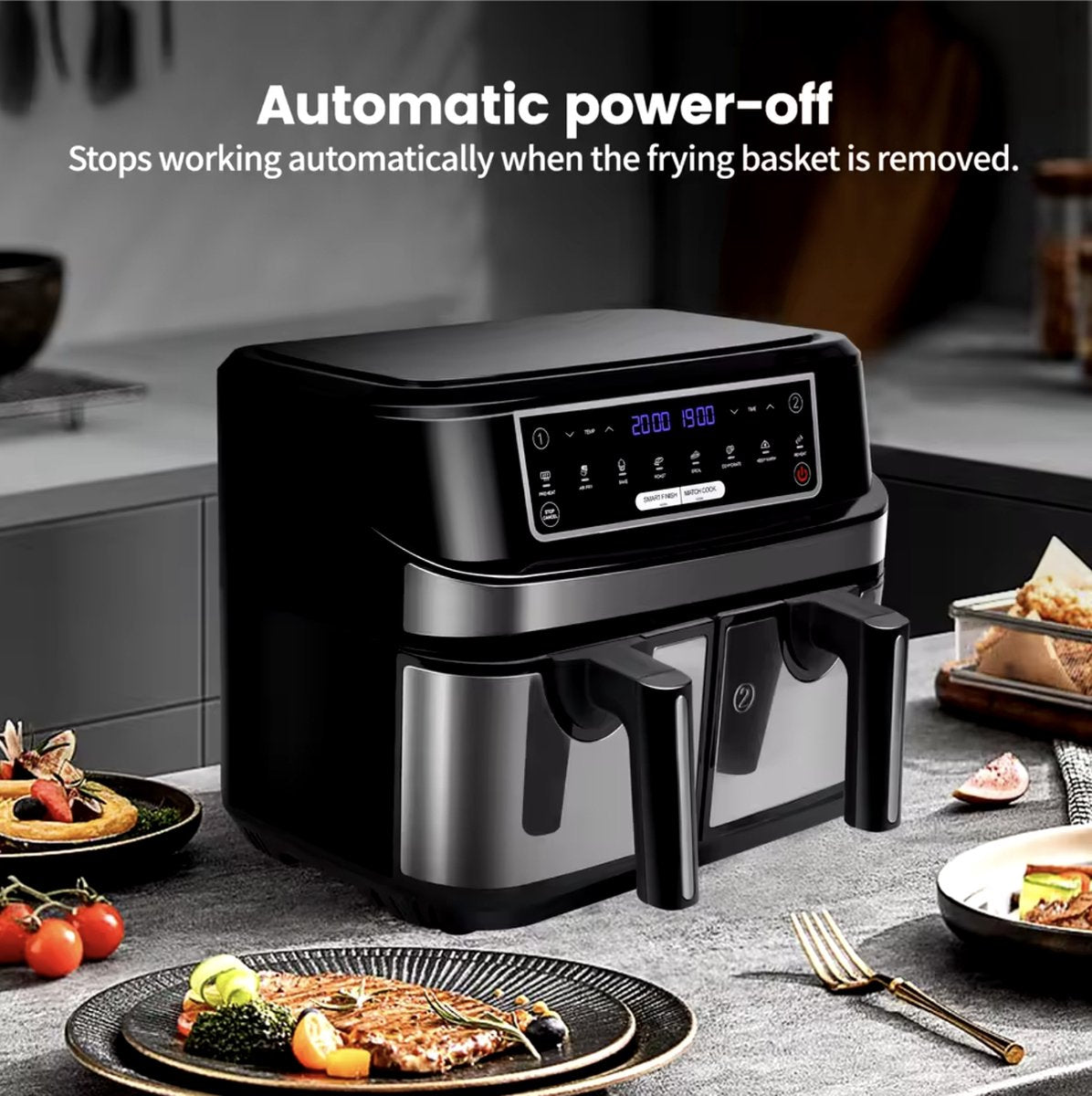 Airfryer - Double Airfryer - Large airfryer - Hot air oven - Hot air fryer - XL Airfryer - 9L - 2 Drawers - Black