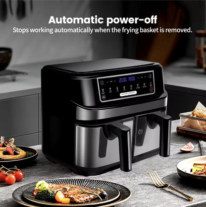 Airfryer - Double Airfryer - Large airfryer - Hot air oven - Hot air fryer - XL Airfryer - 9L - 2 Drawers - Black