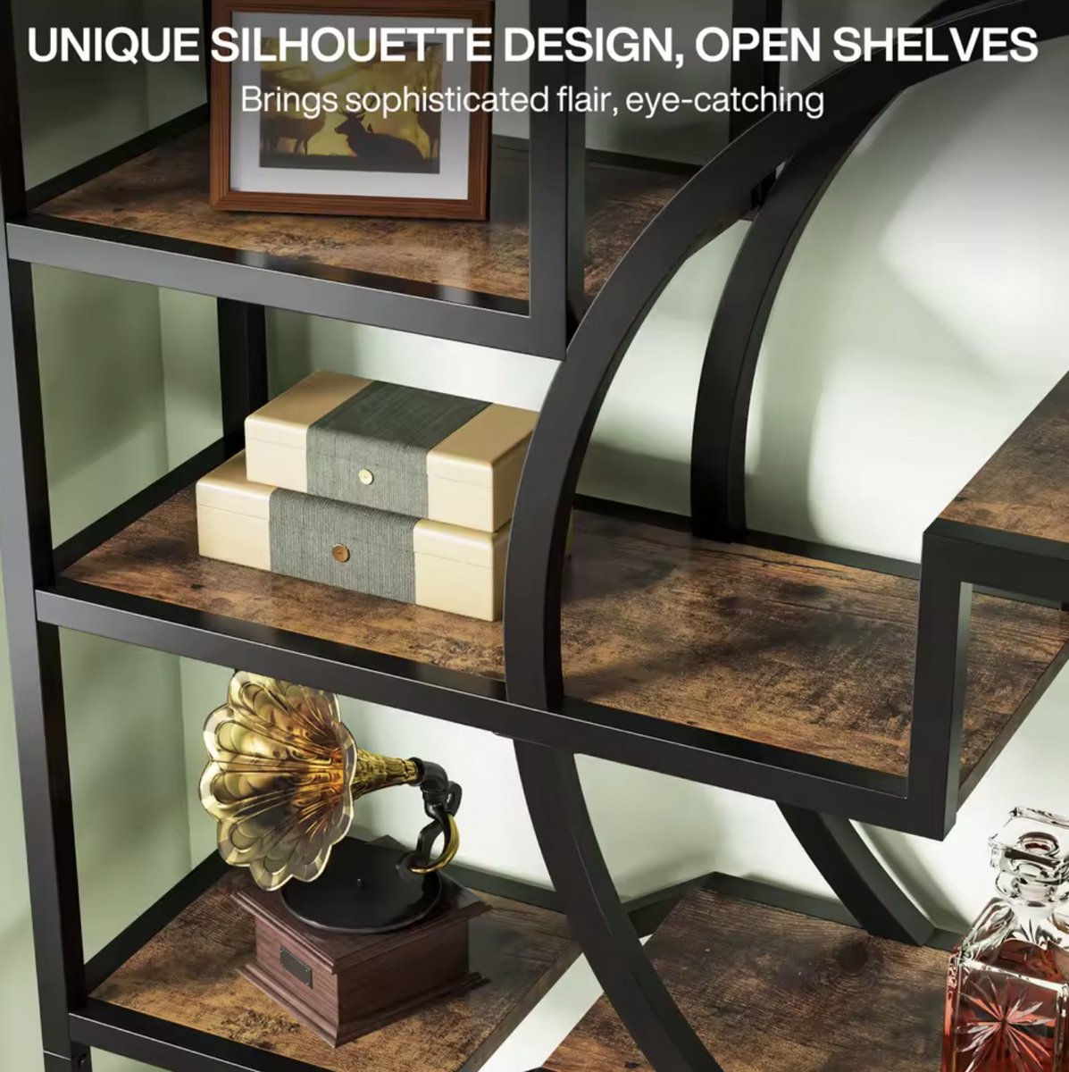 Bookcase - Shelving - Open Cabinet - Wood - 6 layers - Industrial - Black metal - Dark wood - 100x175x30