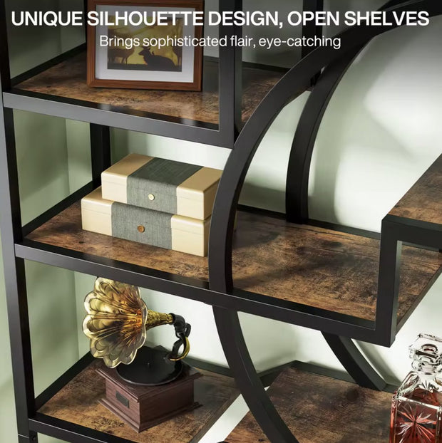 Bookcase - Shelving - Open Cabinet - Wood - 6 layers - Industrial - Black metal - Dark wood - 100x175x30