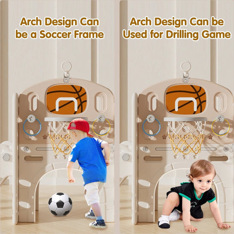 Glijbaan Peuter - Binnen - Buiten - Speeltuin - Speelhuis - Multifunctioneel - Speelgoed - Speeltoestel - Beige/Grijs - 189x217x111cm