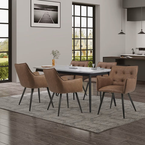 Eetkamerstoel - Set van 2 stoelen - Eetkamer stoel - Eettafel stoel - Fauteuil - PU leer - Zwarte Poot - Bruin