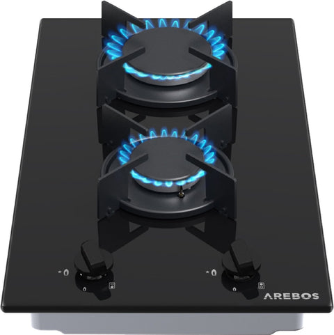 Gaskookplaat 2 Pits - Glaskeramisch - Incl. Pannenrek & Ontstekings Zekering - Autarkic -  Geschikt voor aardgas of propaangas - Gasfornuis Gaskookplaat