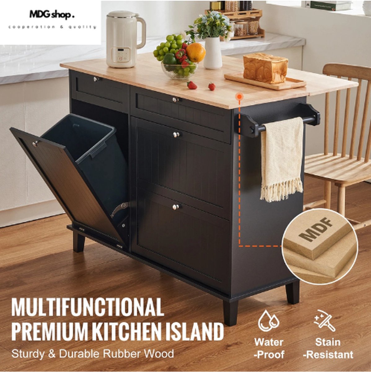 Kookeiland - Ontbijtbar - Keukenwerktafel - Keuken Vicco Kookeiland Fame-Line - Donkerblauw Hoogglans/Antraciet - 90 cm met Lade - zonder Werkblad Vicco Kookeiland Fame-Line - Eiken /Goud - QUORE