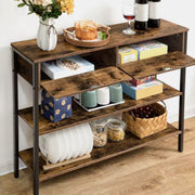 Sidetable - Smalle tafel - Smalle kast - Vakkenkast - Industrieel - Met 2 kleppen - Hout en Metaal - Bruin/Zwart - 100x24x80cm