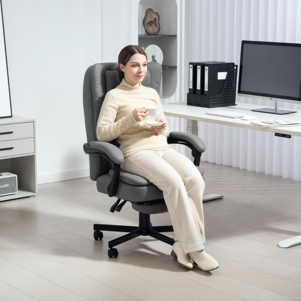 Bureaustoel – Ergonomische Stoel – Kantoorstoel – Draaistoel – Bureaustoelen – Met Massagefunctie – Verstelbare Rugleuning tot 135° – Incl. Voetensteun en 15 cm Dik Comfortabel Kussen