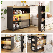 Uitschuifbare Bartafel met Opbergruimte - Moderne Verplaatsbare Bartafel - Telescopische Bartafel met LED - Bartafel - Bistrotafel - Hoge Tafel - Kookeiland - Bistrotafel - (138-204×39×105cm) - Zwart