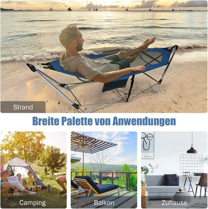 Opvouwbare hangmat met frame en zijvak - draagbaar - 150 kg draagvermogen - voor gebruik binnen en buiten