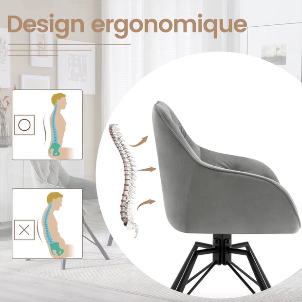 Eetkamerstoel - Set van 2 stoelen - Fluweel eetkamer stoel - Eettafel stoel - Fauteuil - Draaibaar - Velvet - Metalen poot - Grijs