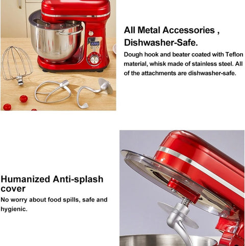 Keukenmachine - voedsel mixer - Blender - Stille motor - Crème ei garde - Deeg kneder - 6 snelheid standen - 1200 W - 6 liter capaciteit - Keukenmixer - Keukenmixer met kom - Keuken machine - Keukenmixer staand - Metaal grijs