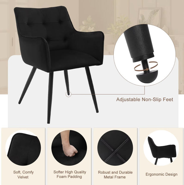 Eetkamerstoel - Set van 2 stoelen - Fluweel eetkamer stoel - Eettafel stoel - Fauteuil - Velvet - Zwarte Poot - Zwart
