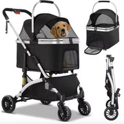 Hondenbuggy - Luxe huisdieren buggy - Buggy - Hondenwagen - Honden en katten - Opvouwbaar - Met opbergruimte - Zilver/Zwart