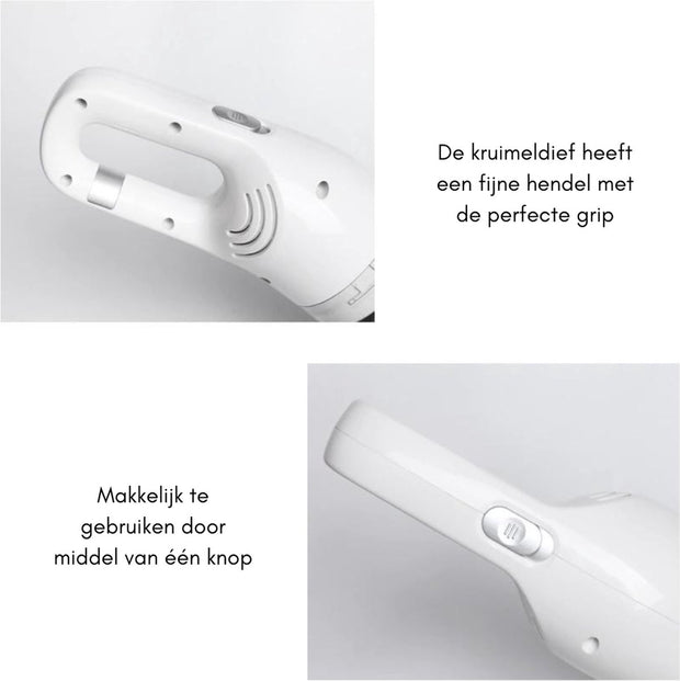 Kruimeldief - Best Verkocht - Handstofzuiger - Kruimeldief Snoerloos - Auto Stofzuiger - Oplaadbaar - Draadloze Stofvanger met Dubbele Functie - Auto, huis en Huisdierhaar - Wit