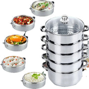 Professionele Stoompan - 5 lagen - Stoomkoker - Ø30cm - Topkwaliteit - RVS - Glazen deksel - Inductie Gas Elektrisch