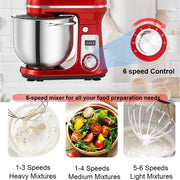 Keukenmachine - voedsel mixer - Blender - Stille motor - Crème ei garde - Deeg kneder - 6 snelheid standen - 1200 W - 6 liter capaciteit - Keukenmixer - Keukenmixer met kom - Keuken machine - Keukenmixer staand - Metaal grijs