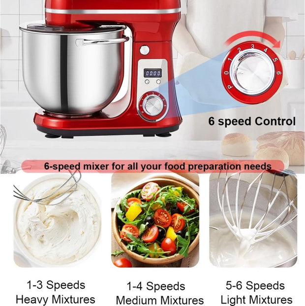 Keukenmachine - voedsel mixer - Blender - Stille motor - Crème ei garde - Deeg kneder - 6 snelheid standen - 1200 W - 6 liter capaciteit - Keukenmixer - Keukenmixer met kom - Keuken machine - Keukenmixer staand - Metaal grijs