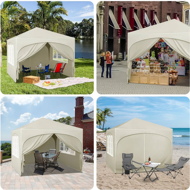 Partytent - Partytent met zijwanden - Opvouwbaar - Paviljoen - Waterdicht - 3x3 m - Beige