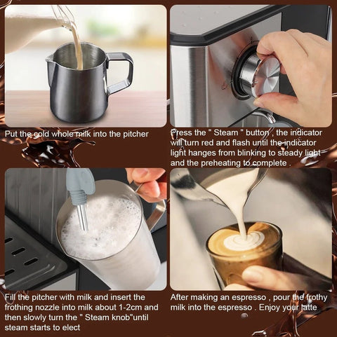 Koffiezetapparaat - Espresso - Espresso Machine - Cappuccino koffiezetapparaat - Melkopschuimer - LCD touch - Semi automatische Pomp - 1200W - Licht grijs