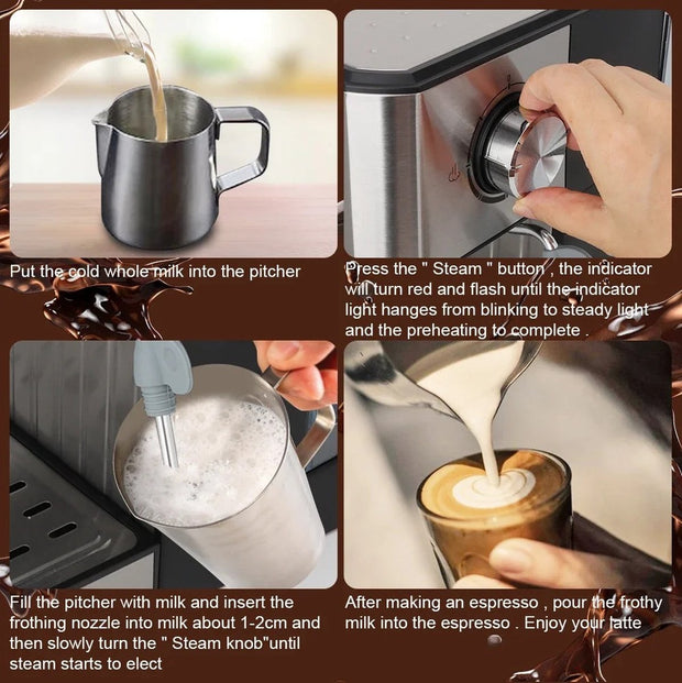 Koffiezetapparaat - Espresso - Espresso Machine - Cappuccino koffiezetapparaat - Melkopschuimer - LCD touch - Semi automatische Pomp - 1200W - Licht grijs