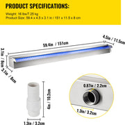 Zwembad Waterval Overloopbak - 151 x 11,5 x 8 cm - Rvs - Met Gekleurde Led Strip Slang - Afstandsbediening - voor Vijvertuin Zwembad