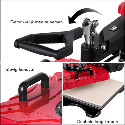 Transfer Press - Printing Machine - Heat Press - Printing Press - Heat Press Machine - Sublimation Printer - 38 x 30 CM - 360° Rotation - 1000W - Sublimation Machine - Red