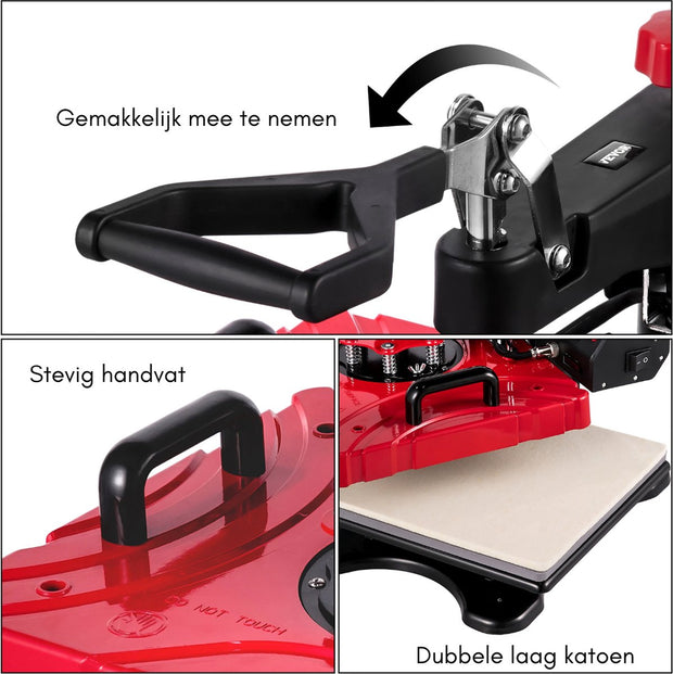 Transfer Press - Printing Machine - Heat Press - Printing Press - Heat Press Machine - Sublimation Printer - 38 x 30 CM - 360° Rotation - 1000W - Sublimation Machine - Red