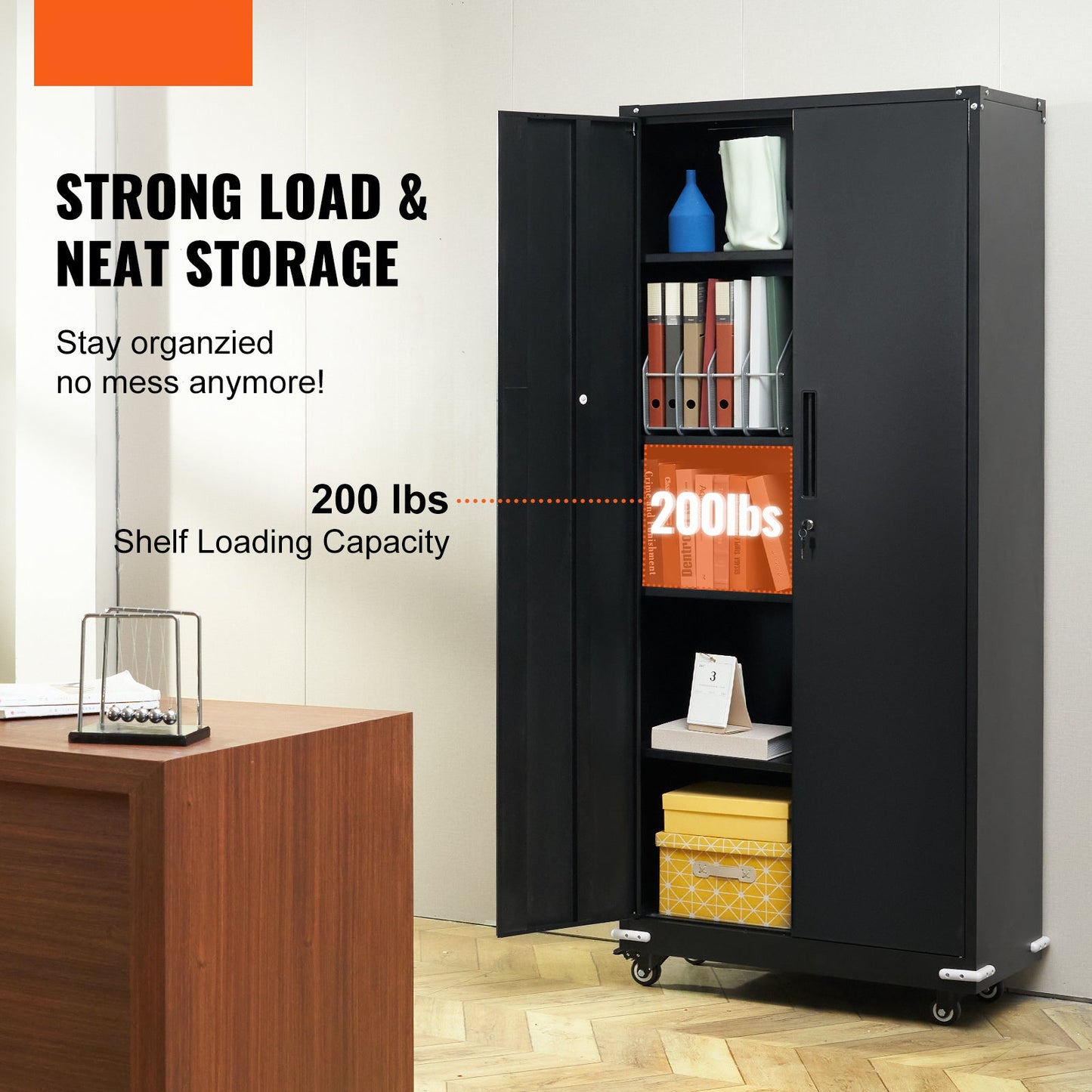Opbergkast – Stellingkast – Opbergrek – Metalen Kast – Lockerkast – Verstelbare Planken – Met Wieltjes – Zwart – 190 cm Hoog – Max 90 kg Per Plank