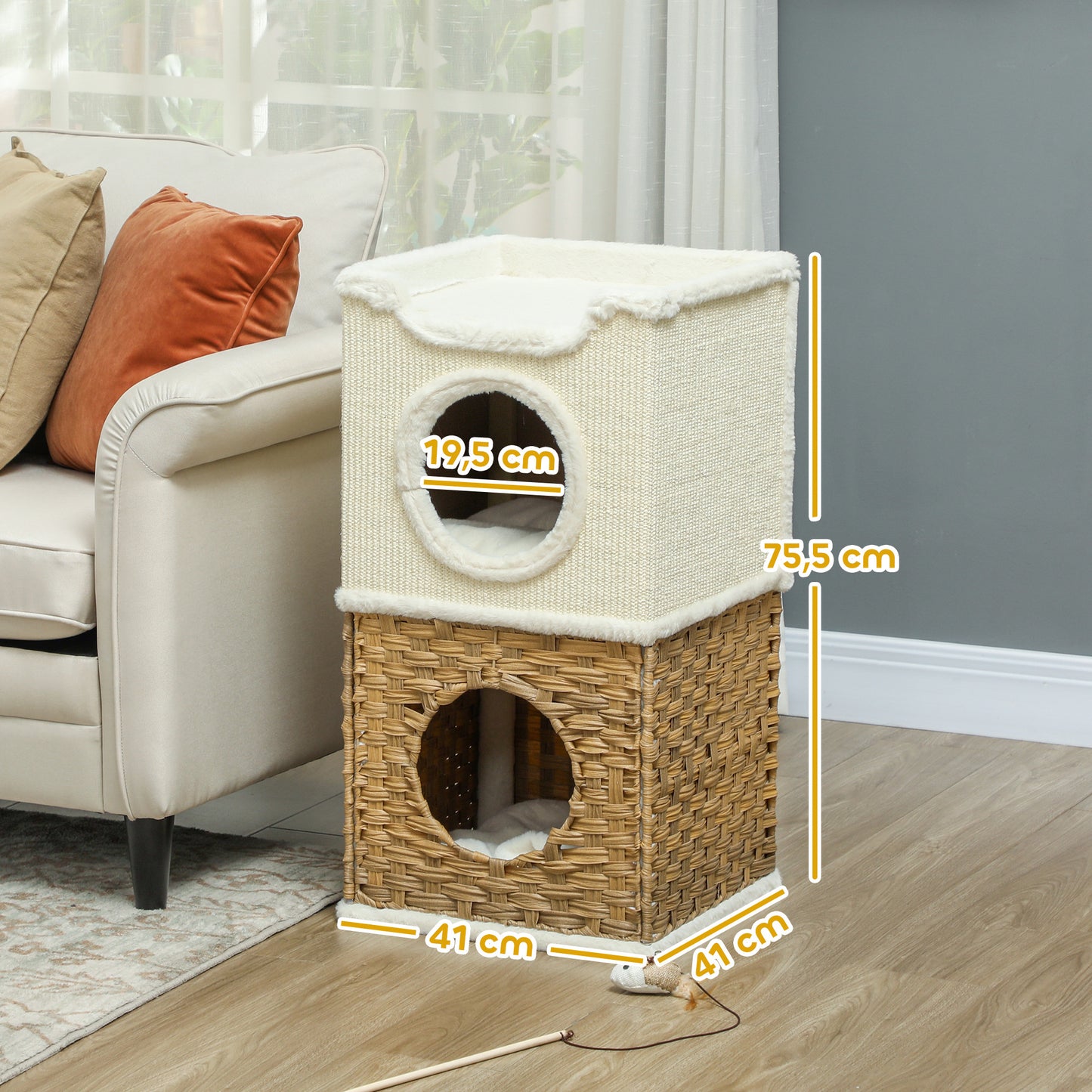 Krabpaal – Krabton – Kattenmeubel – Klimpaal – Kattenhut – Drie Niveaus Met Kussen – Stabiel Met Sisal Krabpaal – Crèmekleurige Krabpaal 75,5 cm Hoog
