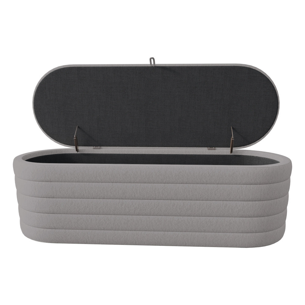 Poef Met Opbergruimte – Opbergpoef – Voetenbank – Hocker – Zitkist – Groot 120x40 cm – Zachte Teddy Fleece Bekleding – Grijs