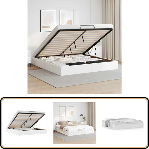 Bedframe 160x200 cm - Wit Kunstleer Bed Frame - Boxspring - Tweepersoonsbed - Slaapcomfort - Modern Design