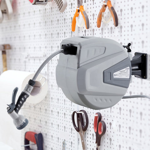 Tuinslanghaspel - Tuinslang - Waterslangslang met Snelkoppeling - 20 m - Grijs