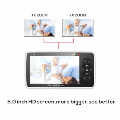 Baby Monitor - Temperature Sensor - Nightlight - Remote Control - Music - 5 Inch - Screen - Video - Baby Monitor With Camera And Audio - 4X Zoom - 22Hrs Battery Life - 1000ft - Range - 2-Way - Audio - Power Saving - Intercom