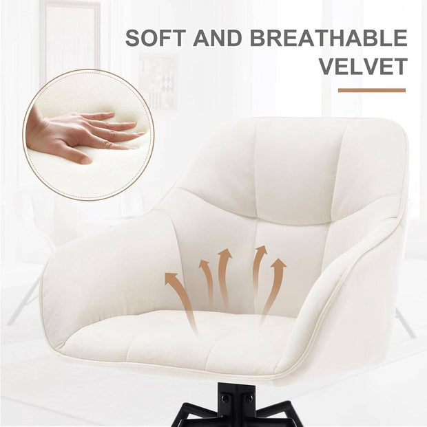 Draaibare eetkamerstoel - Fluwelen Beklede Stoel - Brede Zitting - Ergonomisch Ontwerp - 58.5cm x 82.5cm x 54.5cm - Wit