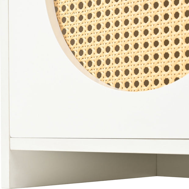 Dressoir - Wit - met 3 Deuren - Veel Opbergruimte - Kunstrotan Deuren en Metalen Handgrepen - is een Accentstuk in de Eetkamer - Woonkamer en Keuken