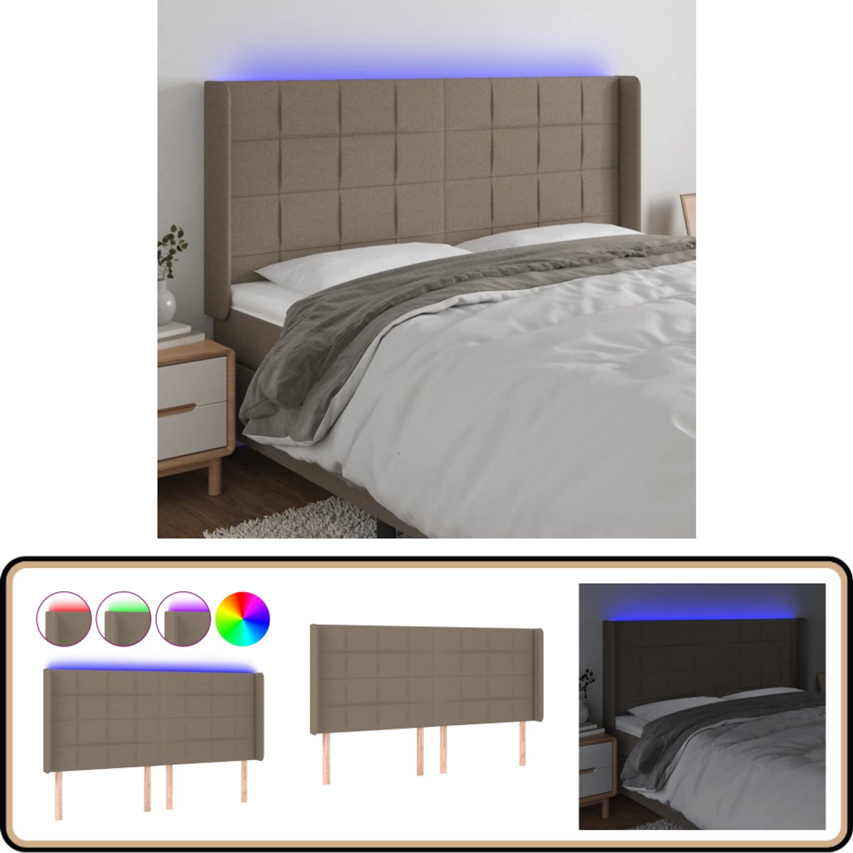 183x16x118/128 cm - Taupe Hoofdboard - Led Hoofdbord - Hoofdkussen - Beddecoratie - Slaapkamers
