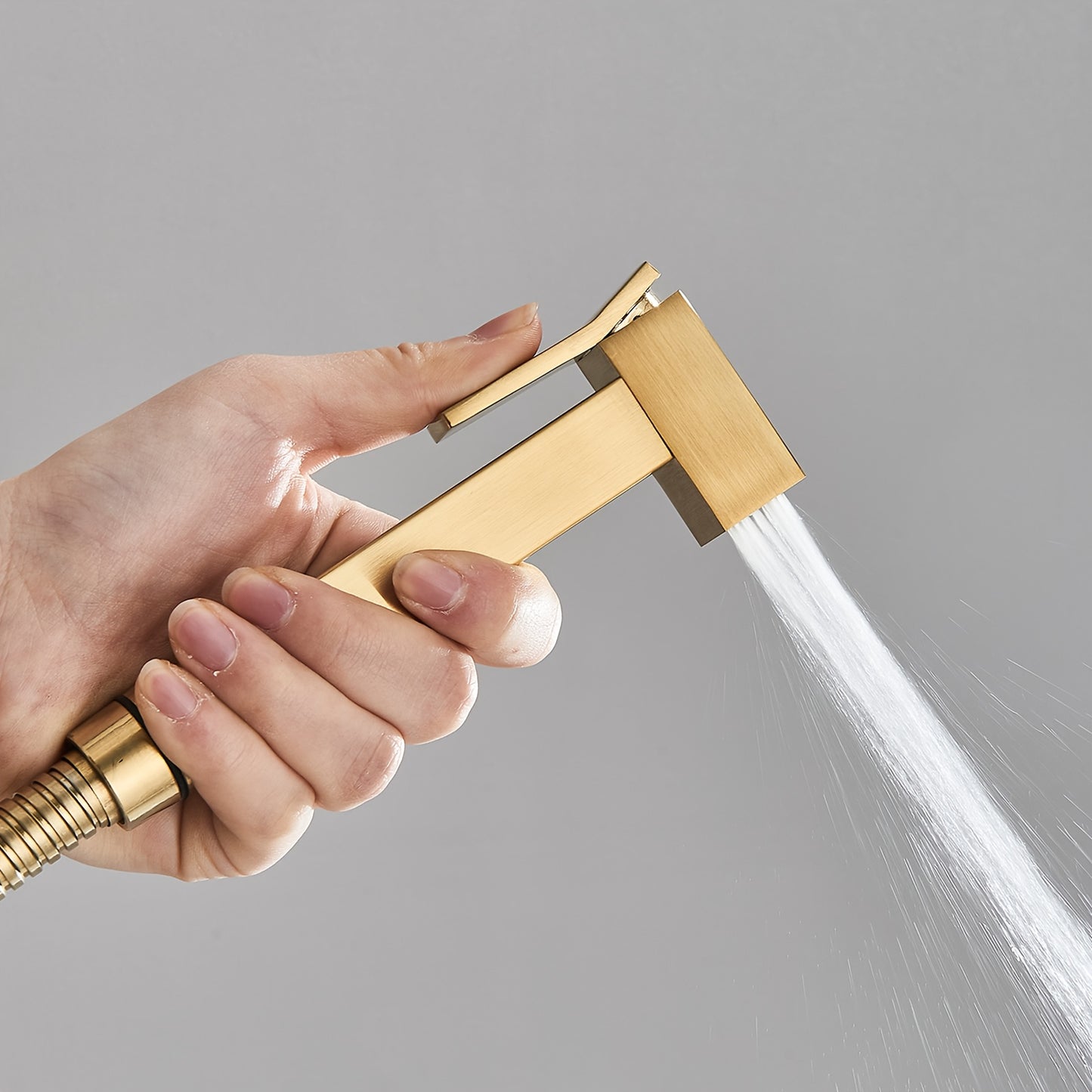 Brushed Golden Bathroom Shower Set - 20.32 cm Square Rainfall Shower Head & Adjustable Height Handheld Shower with Single Handle Control, Wall-Mounted Bath Faucet Kit, Modern Luxury Brass/ Stainless Steel Construction (No Ele