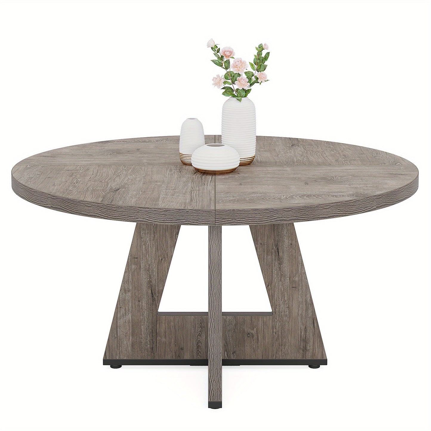 Eetkamertafel – Eettafel – Keukentafel – Ronde Tafel – Tafel – Ronde Grijze Eettafel – 120 cm Diameter – Massief Houten Blad